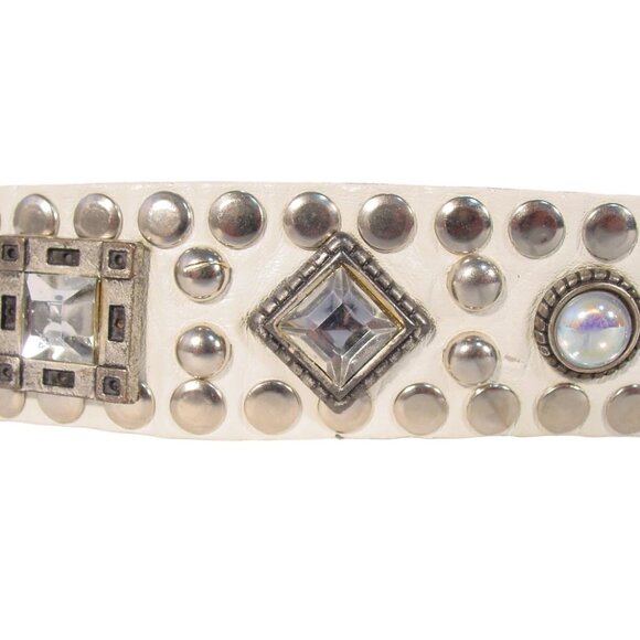 SAND CASTLE Vintage Studded and Crystal Ivory Leather Belt Women's M (30"-34") - Picture 7 of 8